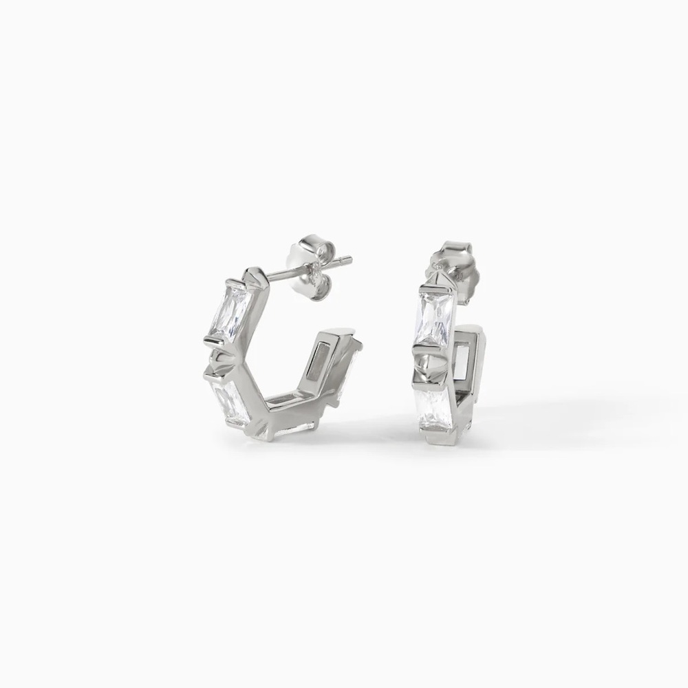 $149 Ora Ana Silver Geometric Claire Huggie Hoop Earrings with Baguette CZ